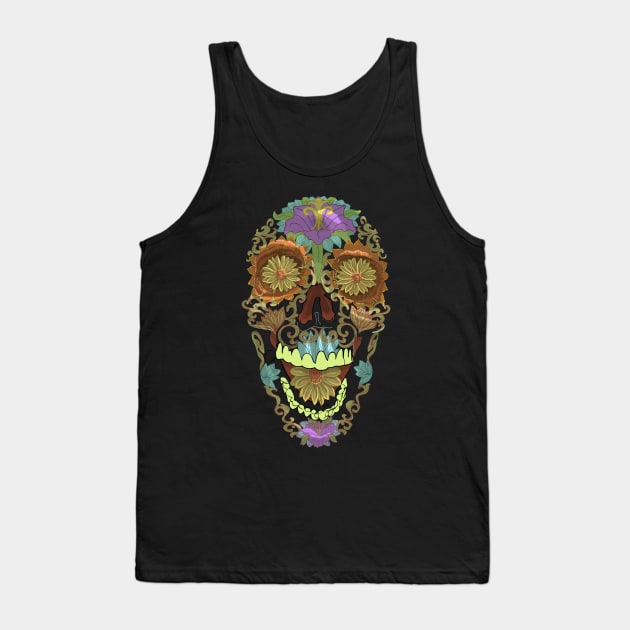 Candy Skull with Flowers Tank Top by AyotaIllustration